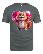 Cute Cat Heart Love Graphic Tee Adorable Valentine Style T Shirt - gray t-shirt on white background