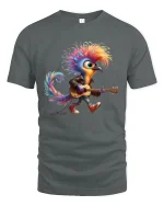 Rock Bird Guitar Graphic Tee Colorful Music Art T Shirt - gray t-shirt on white background