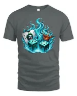 Joker Dice Crown Graphic Tee Fiery Casino Art T Shirt - gray t-shirt on white background