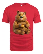Cute Bear Honey Graphic Tee Adorable Cozy Cartoon T Shirt - red t-shirt on white background