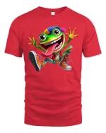 Funny Crazy Frog Cartoon Graphic Tee Colorful Playful Art T Shirt - red t-shirt on white background