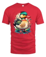 Colorful Duck Art Graphic Tee Cute Watercolor Animal T Shirt - red t-shirt on white background