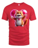 Cute Cat Heart Love Graphic Tee Adorable Valentine Style T Shirt - red t-shirt on white background