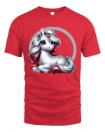 Cute Unicorn Fantasy Graphic Tee Magical Sparkle Art T Shirt - red t-shirt on white background