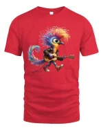 Rock Bird Guitar Graphic Tee Colorful Music Art T Shirt - red t-shirt on white background