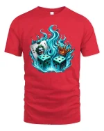 Joker Dice Crown Graphic Tee Fiery Casino Art T Shirt - red t-shirt on white background