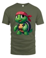 Cool Turtle Bandana Graphic Tee Cute Street Style T Shirt - military green t-shirt on white background