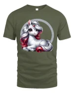 Cute Unicorn Fantasy Graphic Tee Magical Sparkle Art T Shirt - military green t-shirt on white background