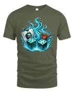 Joker Dice Crown Graphic Tee Fiery Casino Art T Shirt - military green t-shirt on white background