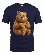 Cute Bear Honey Graphic Tee Adorable Cozy Cartoon T Shirt - navy t-shirt on white background