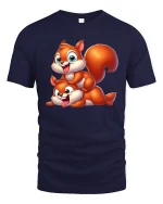 Cute Squirrel Friends Graphic Tee Funny Playful Cartoon T Shirt - navy t-shirt on white background