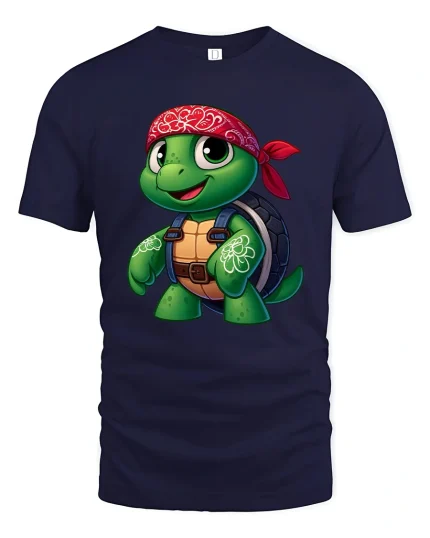Cool Turtle Bandana Graphic Tee Cute Street Style T Shirt - navy t-shirt on white background