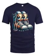 Cute Cartoon Sneakers Graphic Tee Funny Kawaii Shoe Art T Shirt - navy t-shirt on white background