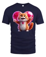 Cute Cat Heart Love Graphic Tee Adorable Valentine Style T Shirt - navy t-shirt on white background