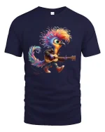 Rock Bird Guitar Graphic Tee Colorful Music Art T Shirt - navy t-shirt on white background
