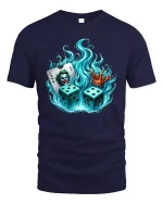 Joker Dice Crown Graphic Tee Fiery Casino Art T Shirt - navy t-shirt on white background