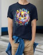 Funny Cartoon Family Donut Graphic Tee Colorful Pop Art T Shirt - model wearing navy tee with hands in pockets