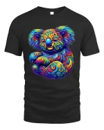 Psychedelic Koala Colorful Swirl Art Graphic T Shirt - black t-shirt on white background