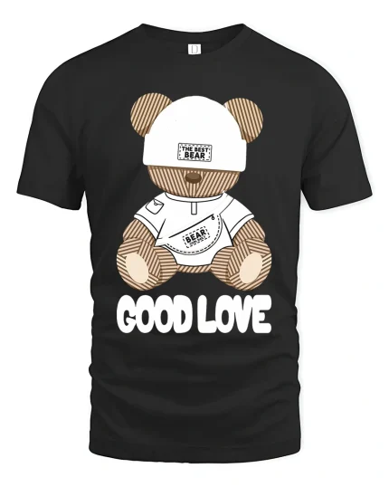 Cute Teddy Bear Good Love Graphic T Shirt With Soft Sweet Style - black t-shirt on white background
