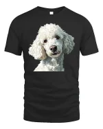 Cute White Poodle Portrait Graphic Tee With Elegant Dog Art - black t-shirt on white background