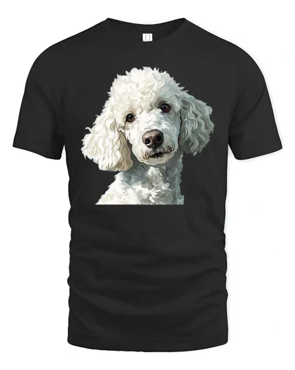 Cute White Poodle Portrait Graphic Tee With Elegant Dog Art - black t-shirt on white background