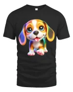 Cute Puppy Big Eyes Smiling Dog Illustration Graphic T Shirt - black t-shirt on white background