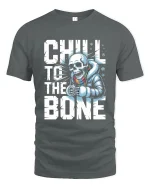 Chill to the Bone Skeleton Winter Graphic T Shirt With Cool Attitude - gray t-shirt on white background