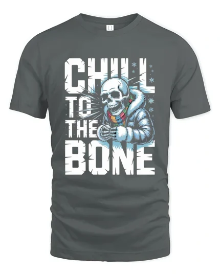 Chill to the Bone Skeleton Winter Graphic T Shirt With Cool Attitude - gray t-shirt on white background