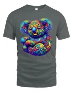 Psychedelic Koala Colorful Swirl Art Graphic T Shirt - gray t-shirt on white background