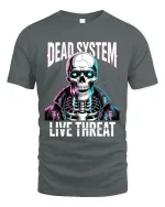 Dead System Live Threat Cyberpunk Skeleton Graphic T Shirt - gray t-shirt on white background
