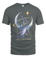 Life Is Like A Coffee Moon And Whale Dream Graphic T Shirt - gray t-shirt on white background