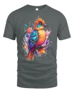 Colorful Artistic Bird Illustration Graphic T Shirt With Nature Vibe - gray t-shirt on white background
