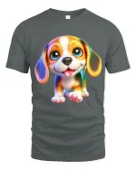 Cute Puppy Big Eyes Smiling Dog Illustration Graphic T Shirt - gray t-shirt on white background