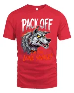 Pack Off Lone Savage Wolf Graphic T Shirt Fierce Alpha Style - red t-shirt on white background