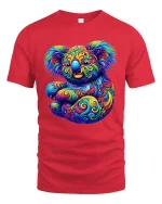 Psychedelic Koala Colorful Swirl Art Graphic T Shirt - red t-shirt on white background