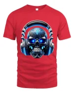 Neon Skull Headphones Music Graphic T Shirt With DJ Vibes - red t-shirt on white background