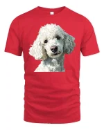 Cute White Poodle Portrait Graphic Tee With Elegant Dog Art - red t-shirt on white background
