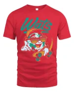 Wats Cool Earth Skateboard Cartoon Street Art Graphic T Shirt - red t-shirt on white background