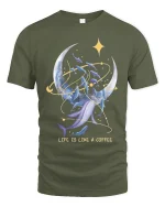 Life Is Like A Coffee Moon And Whale Dream Graphic T Shirt - military green t-shirt on white background