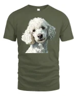 Cute White Poodle Portrait Graphic Tee With Elegant Dog Art - military green t-shirt on white background