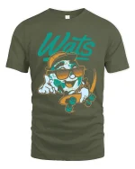 Wats Cool Earth Skateboard Cartoon Street Art Graphic T Shirt - military green t-shirt on white background