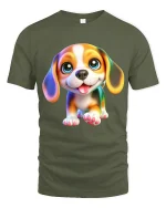 Cute Puppy Big Eyes Smiling Dog Illustration Graphic T Shirt - military green t-shirt on white background