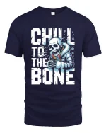 Chill to the Bone Skeleton Winter Graphic T Shirt With Cool Attitude - navy t-shirt on white background