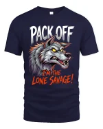 Pack Off Lone Savage Wolf Graphic T Shirt Fierce Alpha Style - navy t-shirt on white background