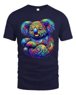 Psychedelic Koala Colorful Swirl Art Graphic T Shirt - navy t-shirt on white background