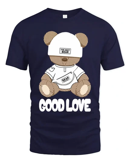 Cute Teddy Bear Good Love Graphic T Shirt With Soft Sweet Style - navy t-shirt on white background