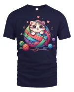 Cute Kitten Yarn Ball Graphic T Shirt With Cozy Funny Style - navy t-shirt on white background