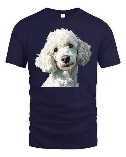 Cute White Poodle Portrait Graphic Tee With Elegant Dog Art - navy t-shirt on white background