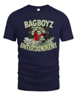 BagBoyz Entertainment Money And Music Street Graphic T Shirt - navy t-shirt on white background