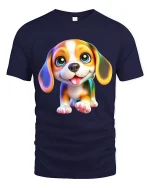 Cute Puppy Big Eyes Smiling Dog Illustration Graphic T Shirt - navy t-shirt on white background